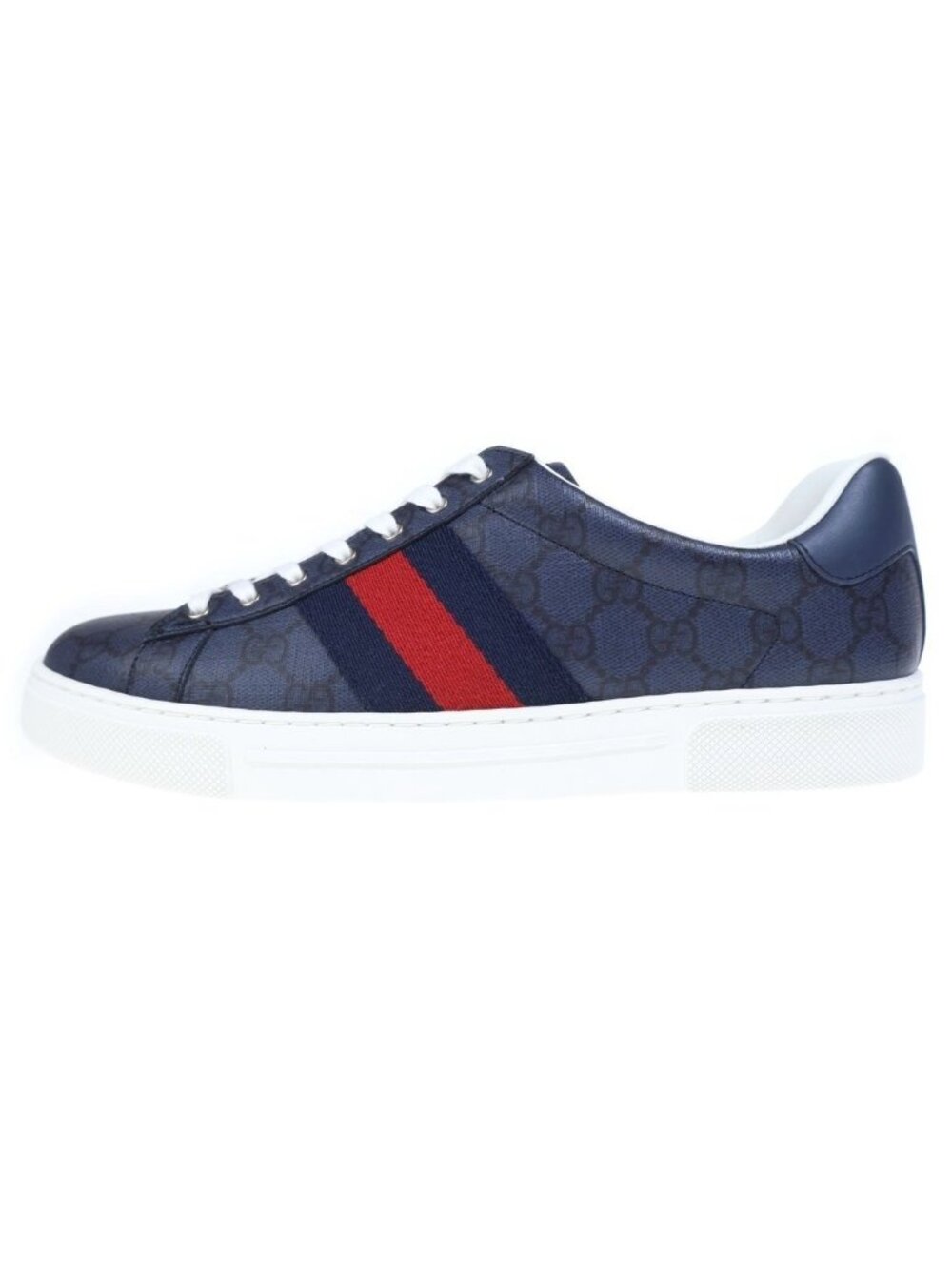 ★SOLD★ Gucci Ace Web Stripe GG Supreme Sneakers Navy - Picture 1 of 6